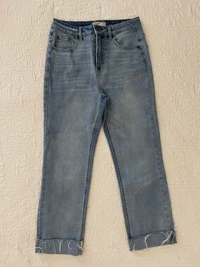 OAT New York Women’s Jeans Sz 4/27 High Rise Straight Cuff Raw Hem Blue Ankle